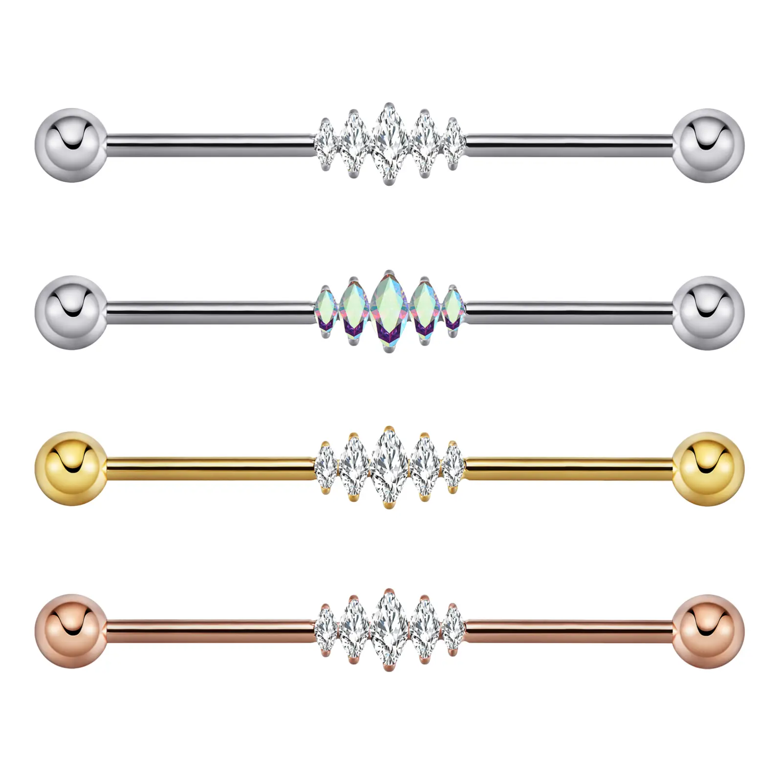 Titanium Marquise Center Gems Industrial Barbell | 14g