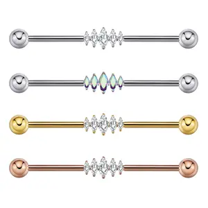 Titanium Marquise Center Gems Industrial Barbell | 14g