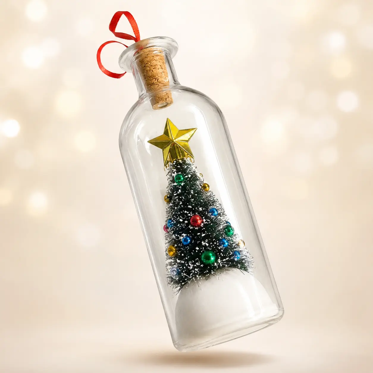 Recordable Christmas Message in a Bottle Ornament 8 Inch Voice Recording Holiday Keepsake with Playback Snowy Christmas Tree Scene Glass Bottle Decoration for Tree Home and Gift