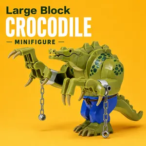 Large Block Crocodile Minifigure, Super Size Building Block Toy Figure, Crocodile Brick Accessories for MOC Enthusiasts, Compatible with Major Building Blocks, Trendy Toy Collectible