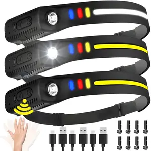 Lightweight Waterproof LED Headlamp - 230° Wide Beam Rechargeable Headlight with Motion Sensor Bright 5 Modes, Head Light Flashlight for Work, Hiking, Running, Camping