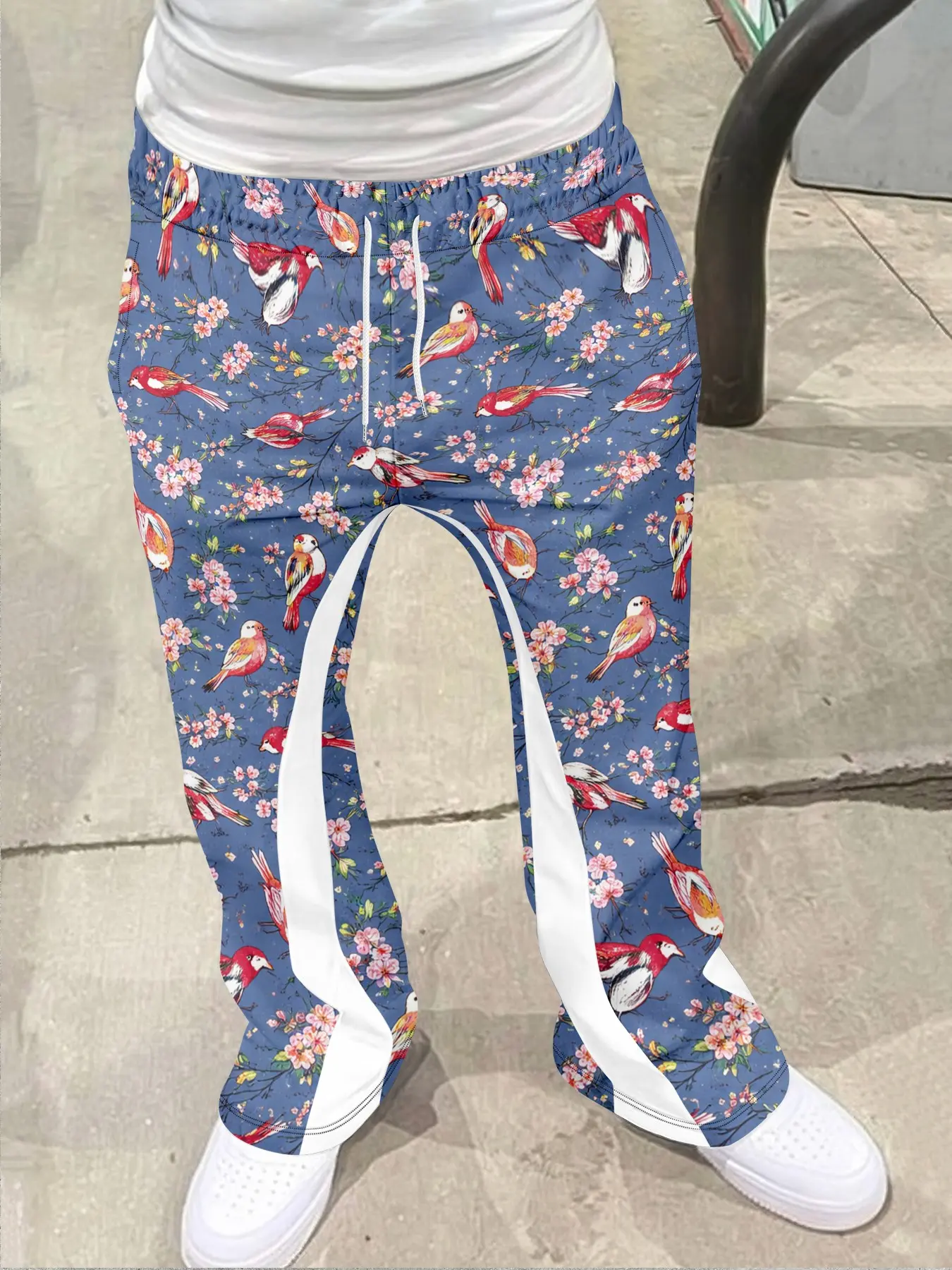 Y2K classic casual Fitted bell bottom pants, "rural style" Geometric flower bird fish insect sports pants, quality retro versatile style street style, men's and women's trendy clothing, Casual Streetwear Pants