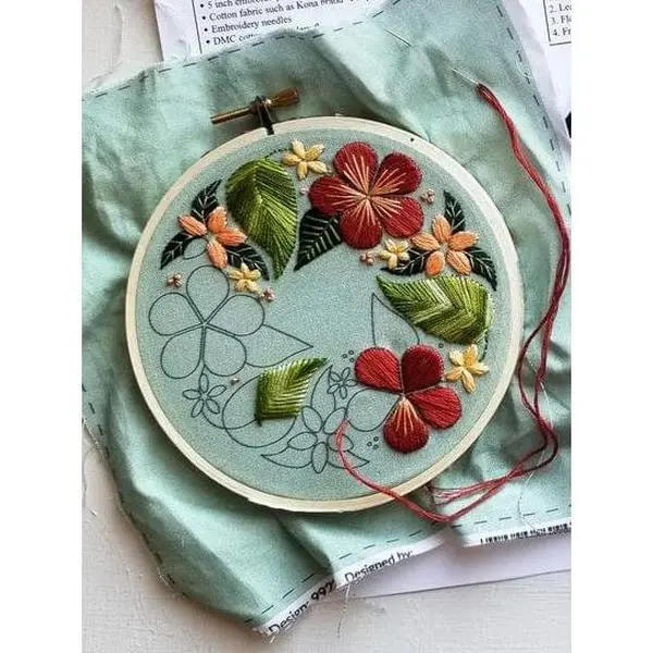 5" Beginner Green Floral Flourish Embroidery Kit