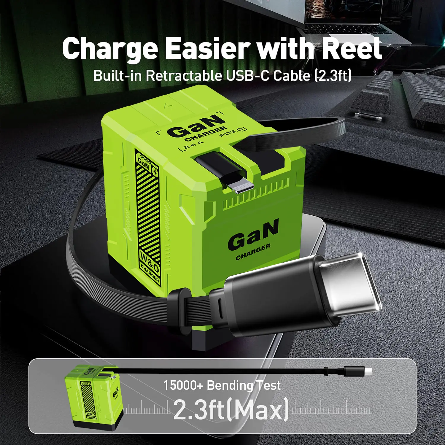 Smart Charger, 2-in-1 Gan 120w Fast Charger, 2 in 1 Gan Charger, Retractable Wall, All in 1 Foldable Plug for Most Models, Fast Charging Power Adapter for Smartphone Portable