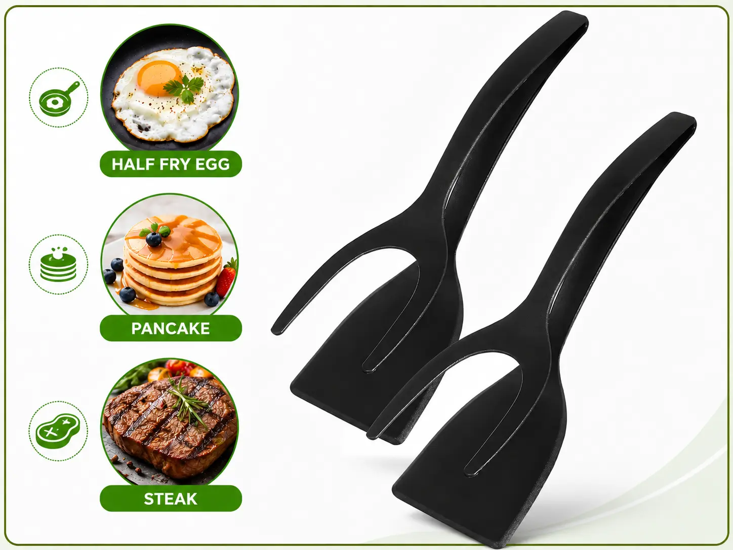 2-in-1 Silicone Spatula Tongs, Egg Flipper Turner, Nonstick Heat Resistant Food Grade Kitchen Cooking Tool for Eggs, Pancakes, Omelets, Fish, Steak, French Toast, BPA Free Dishwasher Safe