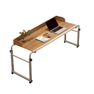 Multi-Functional White Overbed Table with 4 Lockable Wheels, Adjustable Desk with Safety Fence, Rolling Laptop Table for Home Office, Hospital Use, Adjustable Multi-Function Desks, Flexible Desks