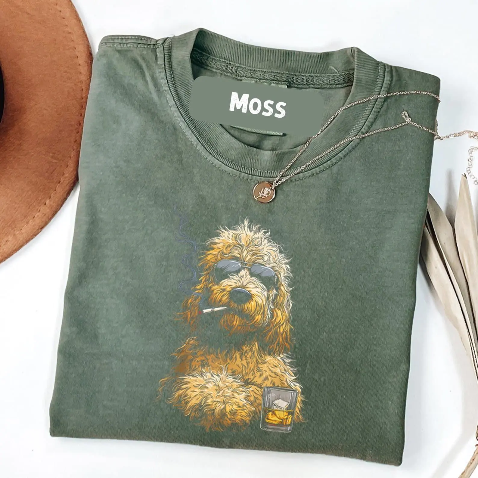 Comfort Colors Goldendoodle Smoking Cigarette Whisky Lover Funny Doodle Dog T-Shirt