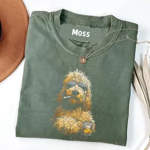 Comfort Colors Goldendoodle Smoking Cigarette Whisky Lover Funny Doodle Dog T-Shirt
