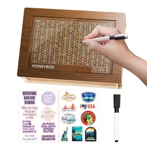 Piggy Bank for Adults Kids,Wooden Money Bank Cash Vault Money Saving Box with Counter$10,000 Savings Challenge Money Bank with Money Target and Numbers,Cash Vault Wooden Savings Box,Portable Money Box for Cash,Money Coin Counter for Children Gifts