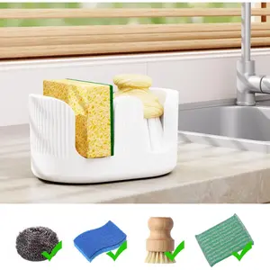 Ultra Absorbent Stone Sponge Holder for Kitchen Sink, 2 Slot Diatomite Dish Brush Sponge Holder, Diatomite Stone Sink Tray, Rustproof Sinks  for Countertop, Double, White