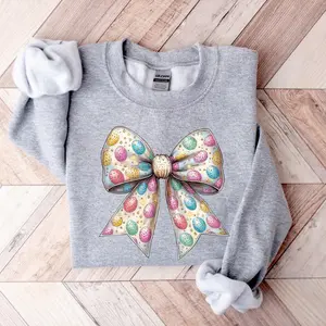 Easter Eggs Coquette Sweatshirt, Coquette Shirt, Happy Easter Shirt, Cute Easter Bow Sweatshirt