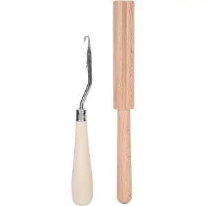 Crochet Hook, 6.3in Wooden Bent Latch Hook Tool Stainless Steel Bent Crochet Hook Set with Wooden Thread Cutter for Crafts Carpet Rug Tapestry Making