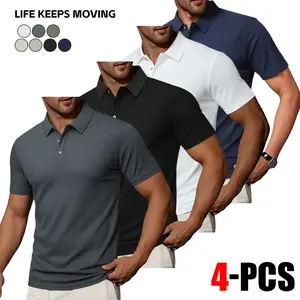 LIFE KEEPS MOVING Men’s Solid Color Half-Button Polo Shirt — Breathable Short-Sleeve Sports Top with Buttoned Collar, Perfect for Outdoor Activities, Ideal for Vacations and Everyday Wear, Comfortable Soft Classic Business Menswear