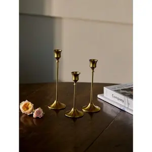Cirelle 3-Piece Set Brass Gold/Black Metal Taper Candle Holders, Vintage Modern Decorative Centerpieces Suitable for Fireplace, Wedding, Party, Housewarming Gift, Birthday Graduation Gift, Cozy Home, Rama Dining Table Decoration, Mother's Day Gift, Party