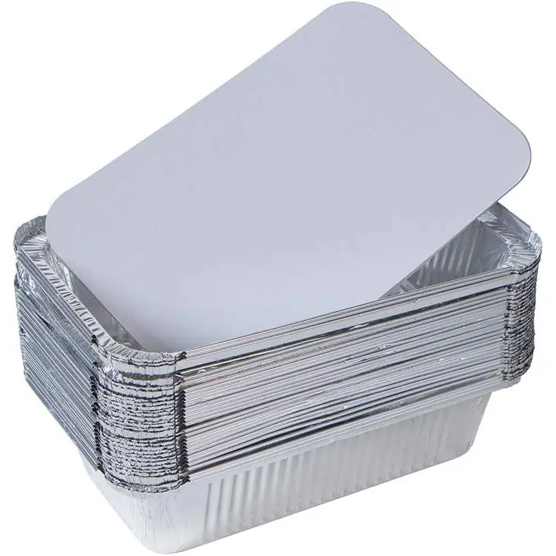 Large Aluminum Foil Baking Tray 9 x 5inch Disposable Aluminum Foil Takeout Containers 3 Pound Aluminum Foil Bread Tray Baking Tray for Cake Toast - Pack of 30 with Lids