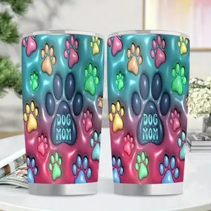 1pc 20oz Stainless Steel Insulated Travel Mug with Dog Paw Print & "Dog Mom" Design - Leakproof BPA-Free Cup, Double-Wall Vacuum Insulated for Hot/Cold Drinks