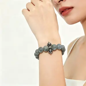 12mm Natural Gray Moonstone Single Circle Bracelet, Vintage Vajra Accessories, Everyday Wear Crystal Bracelet, Holiday Gift