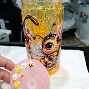 Vaso Personalizado Estilo Snow Globe de 16 oz con Glitter".
