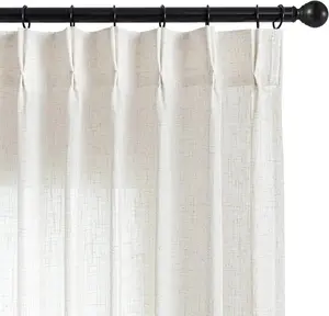 Pinch Pleated Linen Curtains 96 Inch Long 2 Panel Set for Living Room, Semi Sheer Curtain for Bedroom,  Tab Light Filtering Drapes with Adjustable Hooks (40W x96L, )