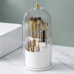 Rotating Toothbrush Holder with Sliding Lid 3 Slots,Bathroom Counter Organizer for Makeup Brushes and Toothbrush,No-Drill Bathroom Storage,Water-Resistant Organizer,Home Must-Haves,White，TikTok Viral Bathroom Organizer with Sliding Lid Toothbrush