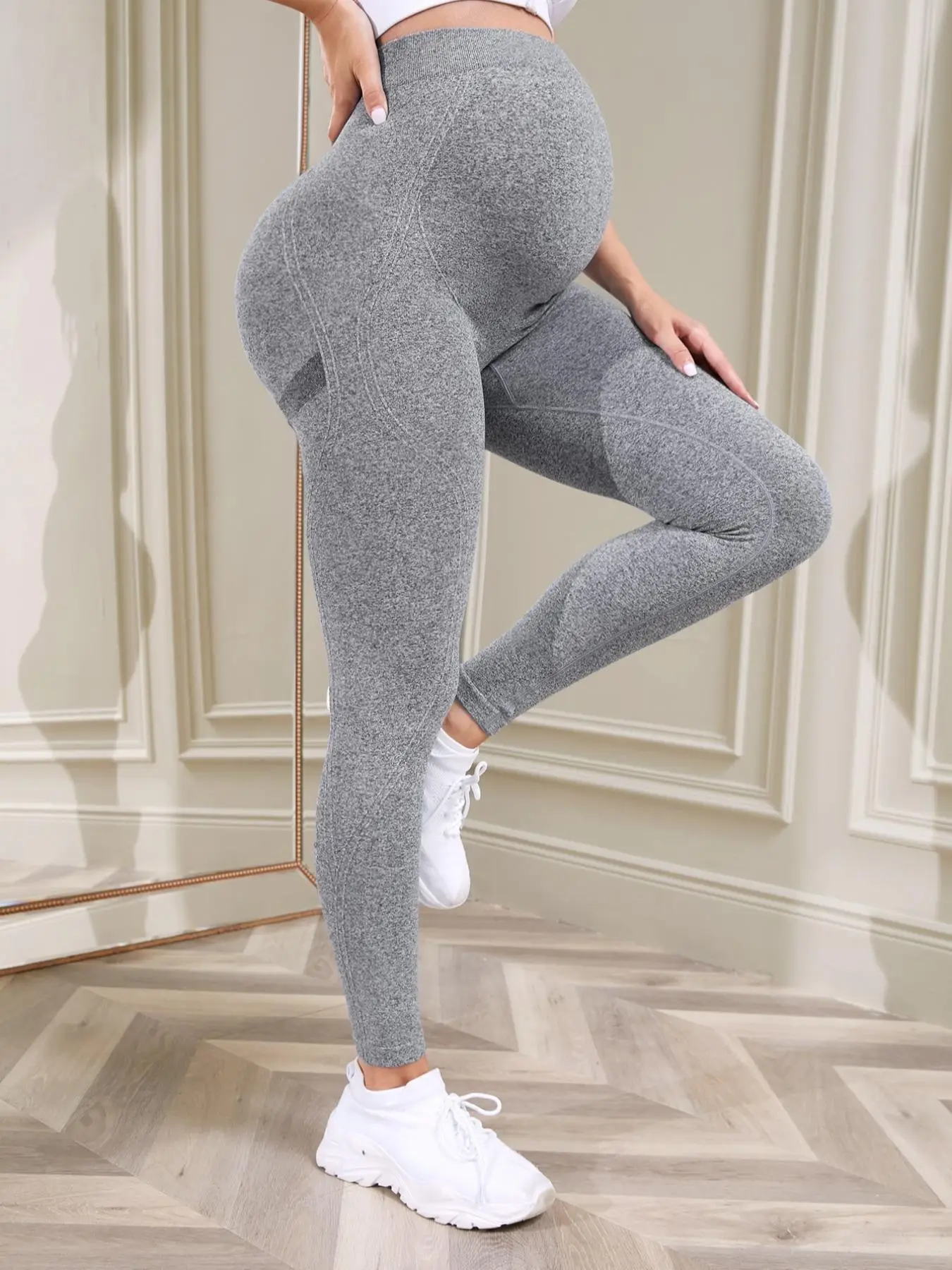 Maternity's Solid High Waist Leggings, Women's Casual Comfy Breathable Skinny Pants for Daily Wear, Maternity Bottoms for Spring & Fall, Pregnancy Mat