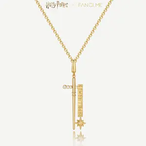 Harry Potter x FanciMe Gold Draco Malfoy Wand Charm Necklace Harry Potter Jewelry S925 Sterling Silver Gift for Her Him