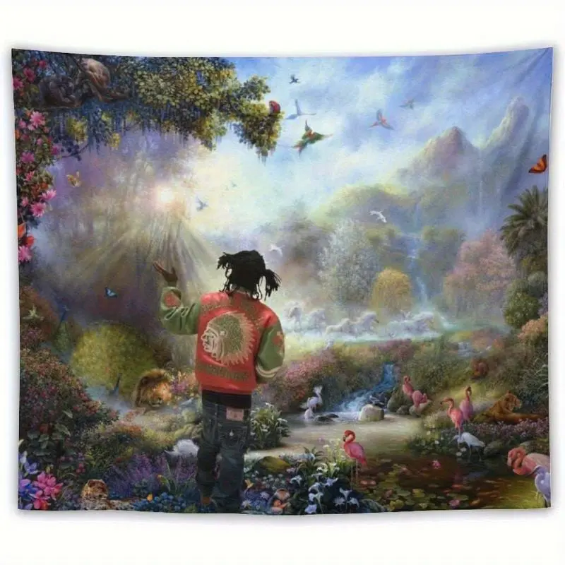 Chief Keef The Garden of Eden 1-Piece Polyester Knit Tapestry Wall Hanging - Vibrant Indoor Wall Art with Flamingos, Butterflies, Tropical Fruits, Soft Terry Cloth Fabric, Horizontal College Dorm Decor for Bedroom, Dorm Room Accessory