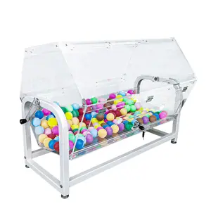 FixtureDisplays® 30x18.5x20.5" Large Clear Acrylic Raffle Drum with White Metal Stand, Lucky Draw Ticket Box for Lottery Games, 800 Pingpong Ball Capacity, Easy Assembly Video in Description 119569