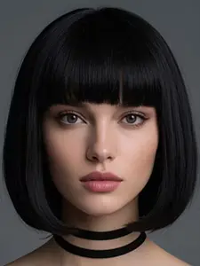 Deep Bob Wig with Bangs, Women's Straight Synthetic Hair, Fashion Daily and Cosplay Wig, Perfect Gift for Holidays, Parties, All Seasons, Synthetic Material Wigs