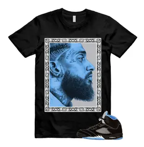 NP Shirt To Match 5 Retro Black University Blue White 2026, Black/University Blue Sneaker Matching Shirt, Cotton Unisex Graphic T-Shirt