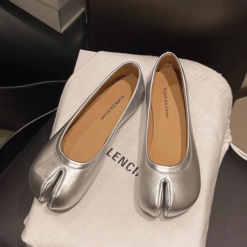 Women's Minimalist Solid-Color Classic Ballet Flats, Flexible Faux Leather Upper Footwear with Flexible Sole, Casual Wear Shoes for Warm Seasons Pairing with Wide-Leg Pants, Midi Skirts