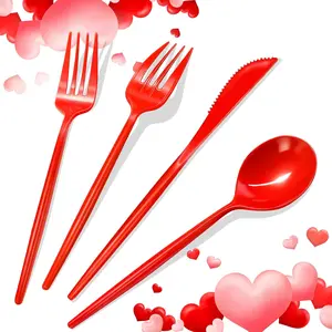 120pcs Red Silverware Set Sturdy Red Utensils Disposable Cutlery Duty includes and and Sets for Valentines Day Birthday Graduation Chinese New Year