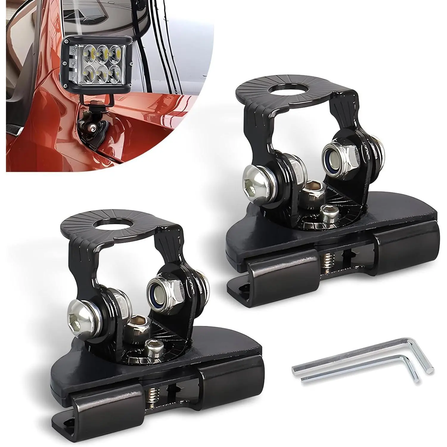 2 PCS Heavy Duty Adjustable LED Light Bar Mounting Brackets - Universal Ditch Light Hood Mounts for Off Road Trucks, Jeeps, Durable Off-Road Accessories for Work Lights with Easy Installation Father’s Day Gift