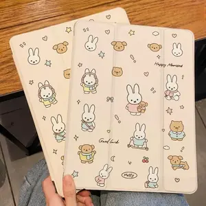 Miffy Rabbit & Bear Print Anti-Drop Tpu Case, Transparent Back with Pen Slot, Full Protection for iPad 10.2", Air3, Pro 11", Etc