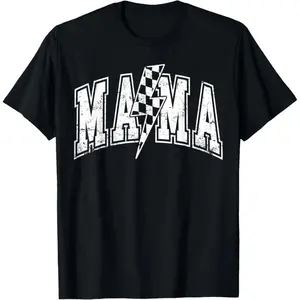 [Cotton]  Mama Lightning Bolt Checkered Varsity Mom Women Mother'S Day T-Shirt T-Shirt For Men And Women