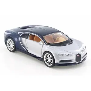 Bugatti Chiron Silver 4.5" Diecast Model Pullback - Welly - 43738