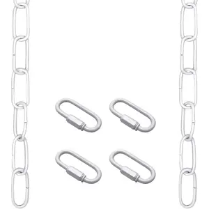 6 Feet Pendant Light Fixture Chain, Lighting Hanging Chain Extension with Connection Locks, Replacement Lighting Chain for Chandelier, Plants, Fruit Basket (White)