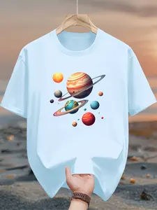 Men's pure cotton casual short-sleeved T-shirt, spring and summer style short-sleeved solid-color printed casual sports T-shirt, all-cotton home and outdoor comfortable and breathable round-neck T-shirt, suitable as a gift for men