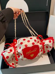 Sweet   fashionable polka-dot candy shoulder messenger bag, niche design sense retro bow creative modeling,   personality versatile casual  simple exquisite suitable for daily commuting, shopping and dating.