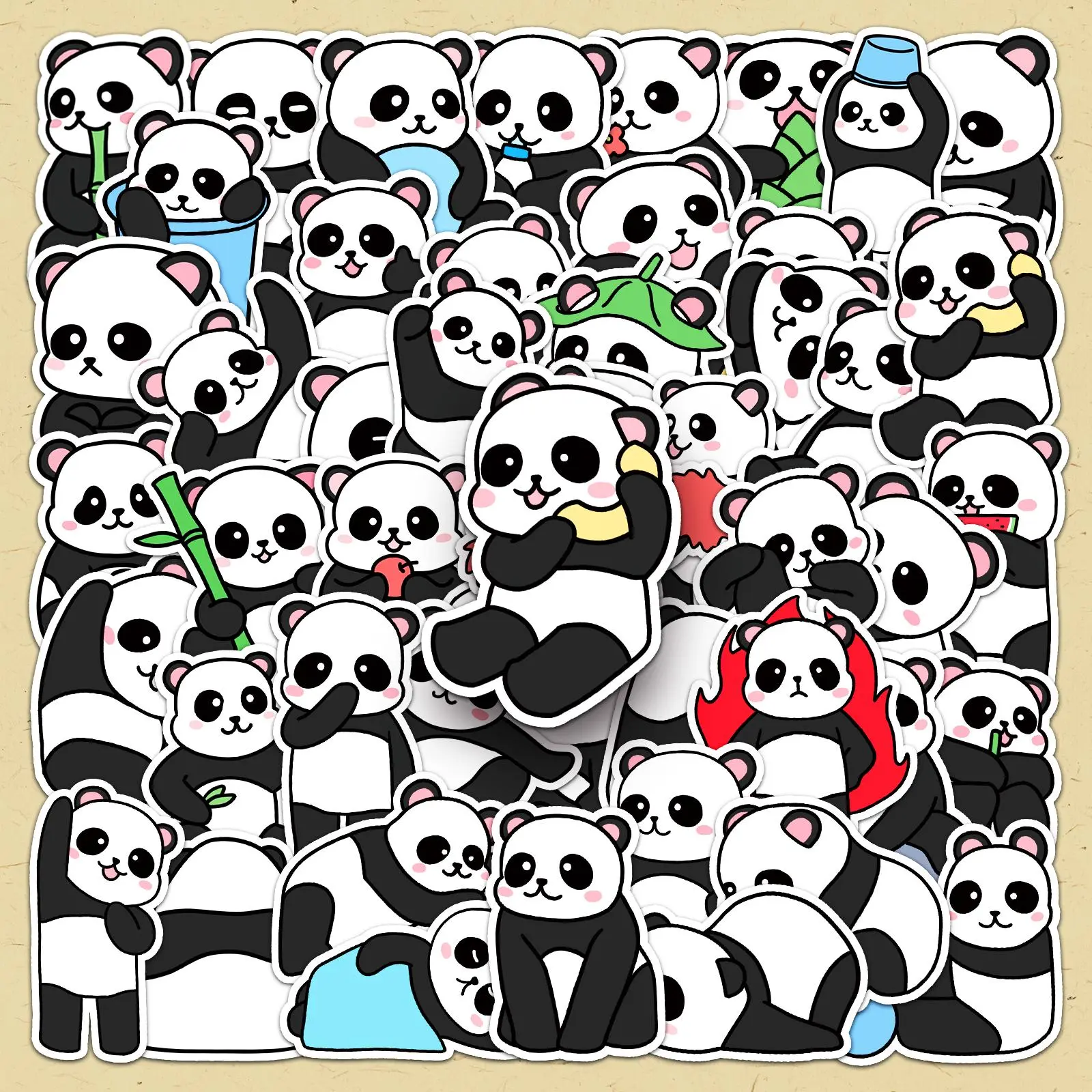 Cartoon Panda Pattern Sticker, 50pcs/set Cute Animal Decorative Sticker, DIY Decals for Water Bottle, Laptop, Phone Case, Scrapbooking, Journal Making