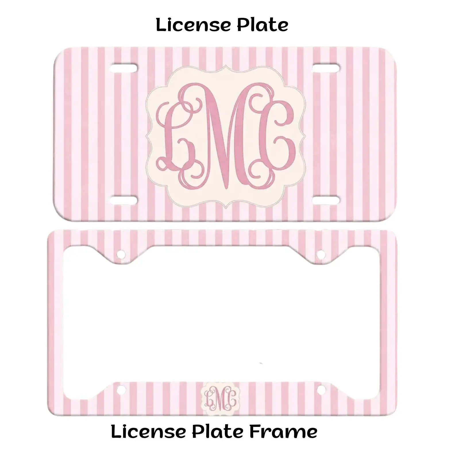 Light Pink Striped Monogram License Plate Frame Custom Car Decor Personalized Plate Cover Gift for Her Aesthetic Accessory