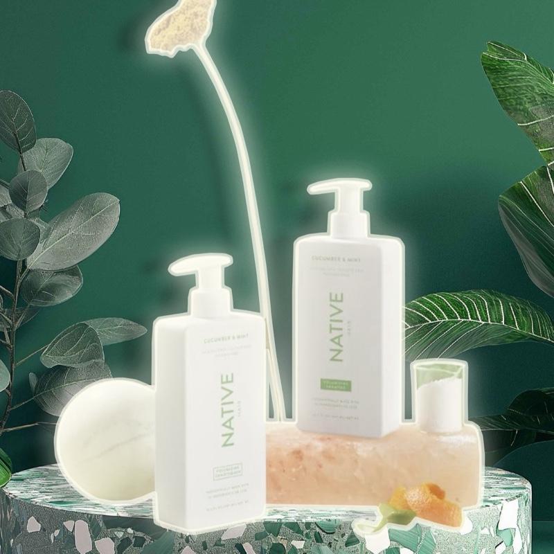 Vegan NATIVE Hair Cucumber & Mint Volumizing Shampoo and Conditioner Set - Sulfate Free Formula for Natural Hair Care