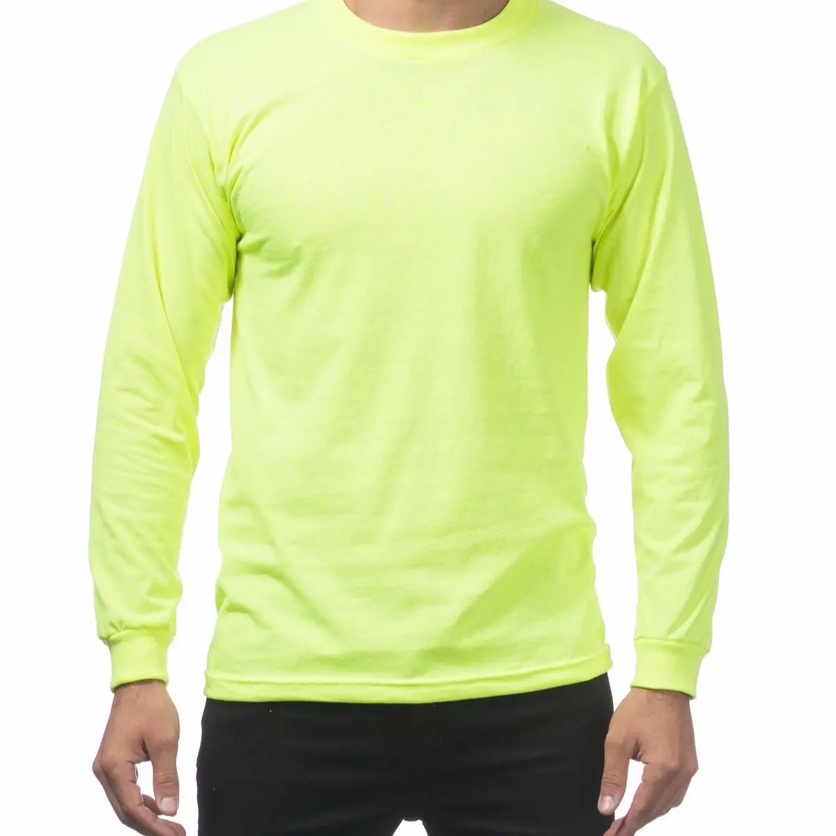 PROCLUB Men's Classic Soft Cotton Plain Long-Sleeves Tshirt - Breathable Round Neck Cool Weather Simple Cut Menswear Top
