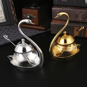 Swan Sugar Candy Set, French Luxury Style, Swan Neck Curve Design, Trimmed Bone China Spoon, Wedding Dessert Table, Hotel Coffee Shop