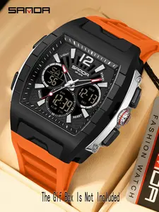 Sanda Student Tonneau Digital Watch, Multi-Function 3 Time Zone, Countdown Alarm, Hourly Chime, Week Date, Snooze, Luminous, Waterproof, Sports Watch