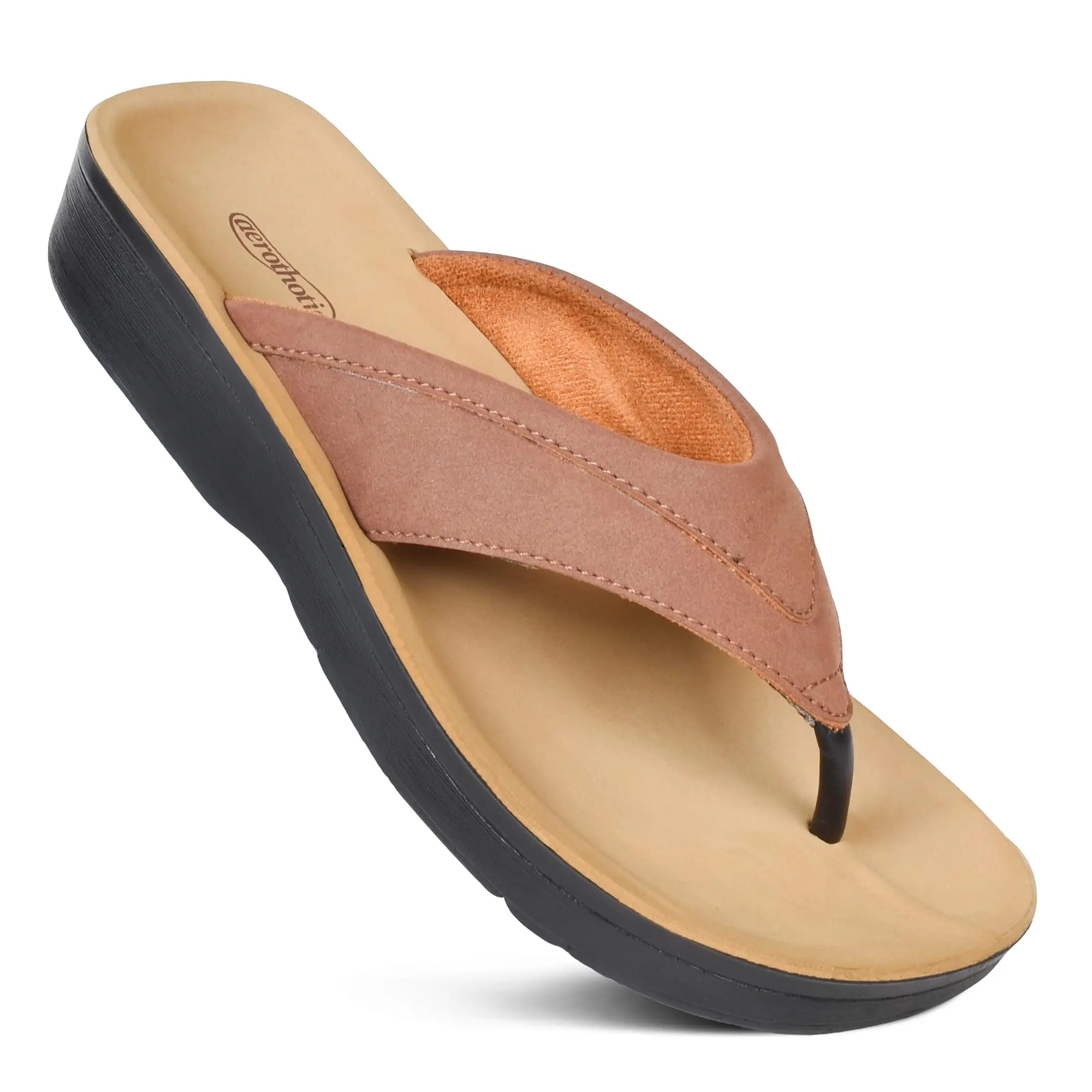 AEROTHOTIC – Tera Flip Flops for Women - Suede Leather – Lined Padded Straps - Non-Slip Sole Casual Sandals