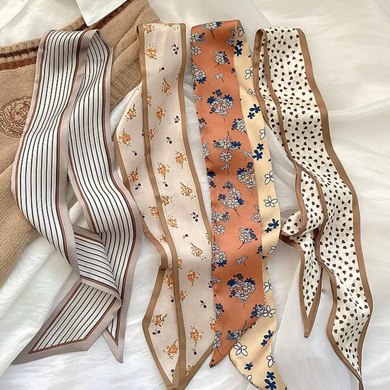 4pcs/Set Women's Vintage Floral Striped Printed Scarf Hairband Neck Scarf, Casual Soft Scarf, For Casual, Daily, Dating Occasions, Multi-Purpose Gift For Dress-Up Gym Valentine's Day Headband Sweatband, Hairwraps, Versatile Headscarf, Fashion Hair Scarves
