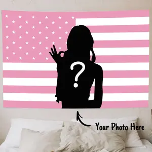 Custom Photo Pink American Flag Tapestry, Personalized Tapestry Design Your Image Bedroom Décor, Patriotic Custom Flag Wall Art Decor