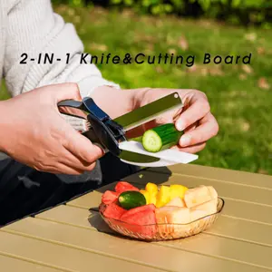 2 in 1 Kitchen Scissors for Food – Stainless Steel Blade & Plastic Cutting Board Scissors with Safety Lock | 9.5" Tomato Knife, Fruit & Vegetable Cutter – Easy-to-Use Kitchen Shears for Meat, Cheese