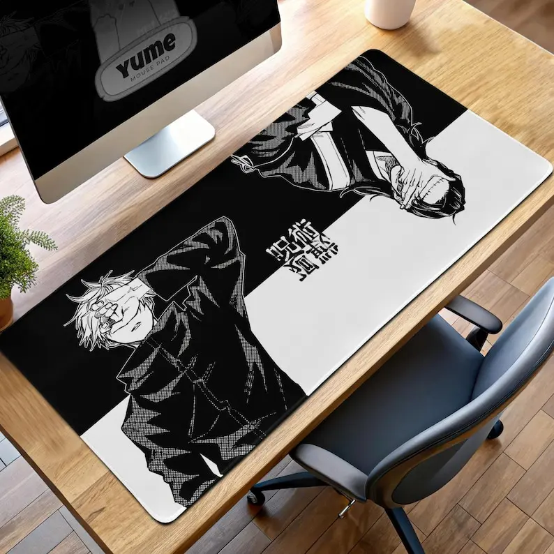 Jujutsu Kaisen Gojo & Geto Gaming Mouse Pad, Black and White Anime Desk Mat, Sorcerer Battle Pad, Stylish Manga Gift, Gojo Satoru Desk Mat